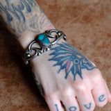 Vintage Sterling Turquoise Sandcast Cuff Bracelet
