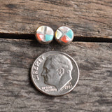 Vintage Sterling Multistone Inlay Stud Earrings