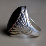 Vintage Sterling Onyx Ribbed Band Ring 10.25