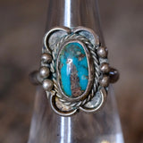 Vintage Sterling Turquoise Florette Ring 6.25