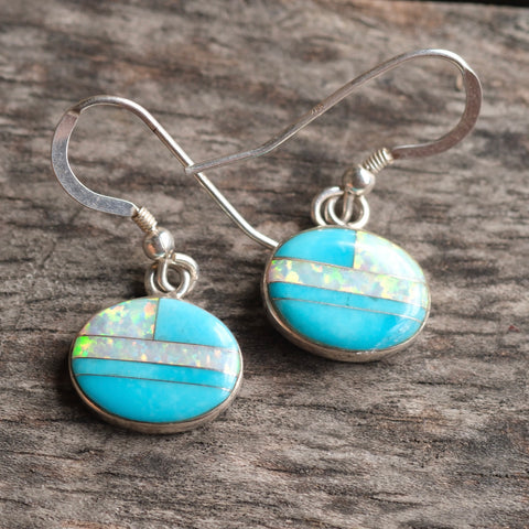 Vintage Sterling Turquoise and Opalite Inlay Earrings