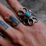 Vintage Sterling Silver Sandcast Turquoise Ring 6.25