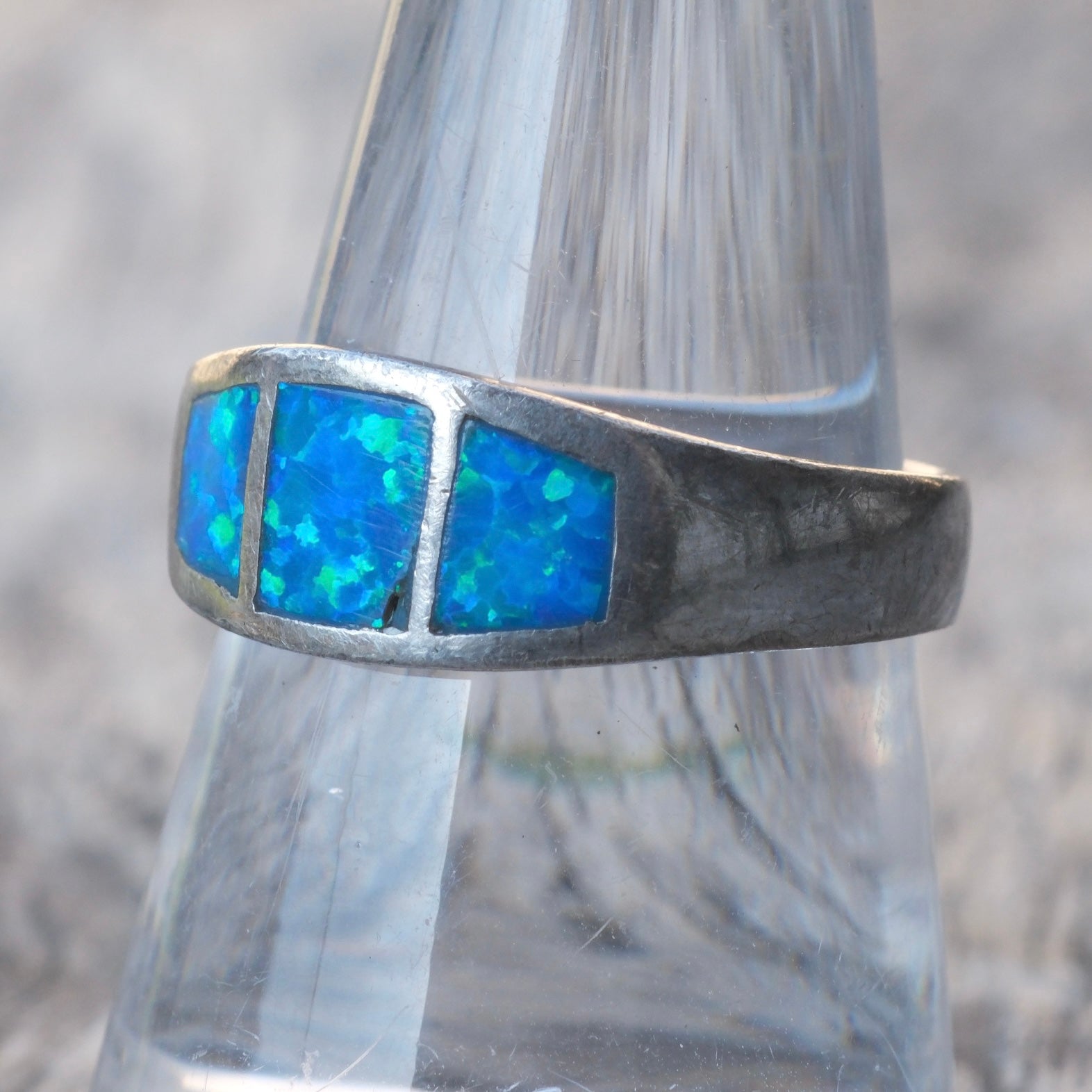 Vintage Sterling Opalite Inlay Band 8.5
