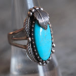 Vintage Sterling Turquoise Feather Ring 8