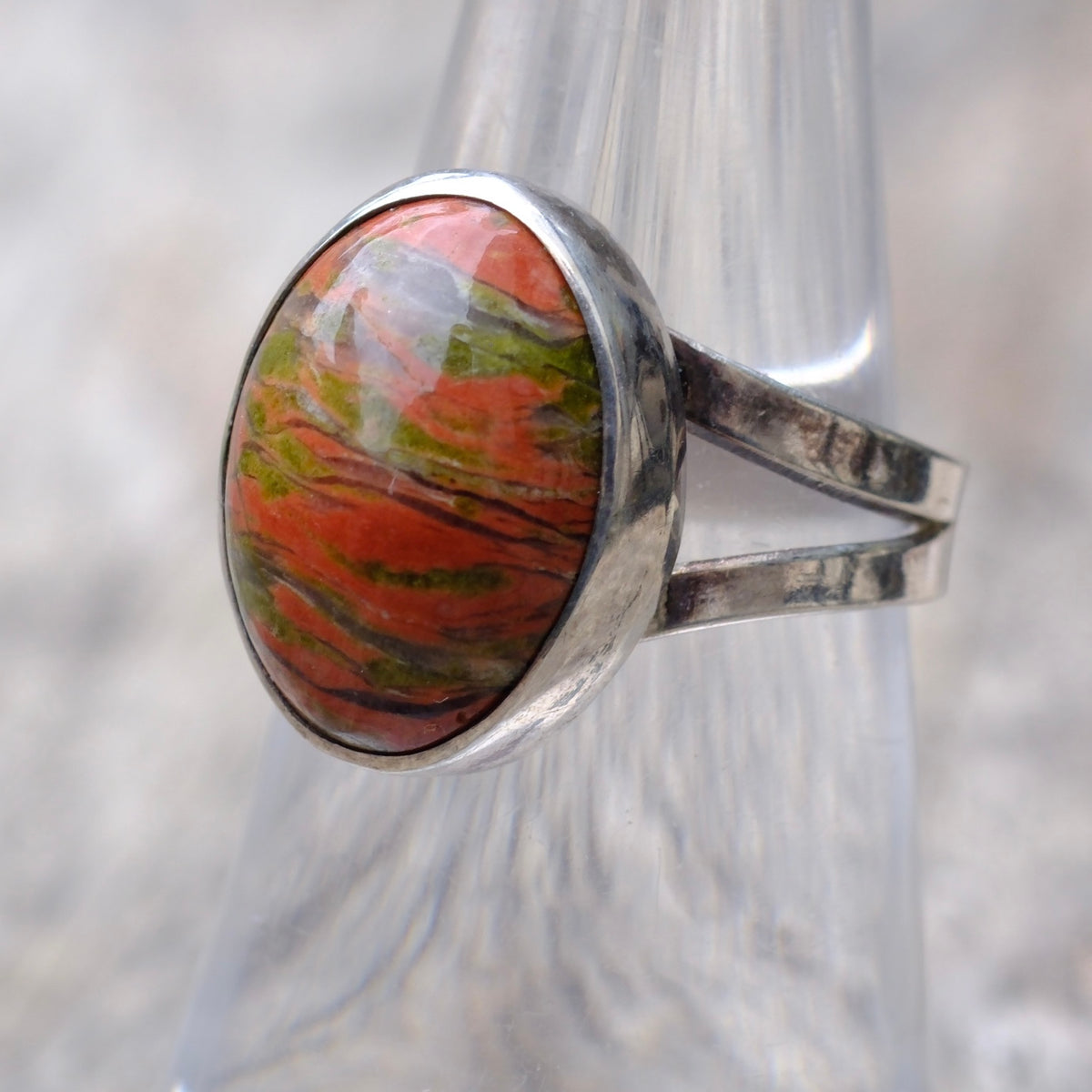 Vintage Sterling Jasper Ring 6.5