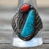 Vintage Sterling Turquoise and Coral Ring 12