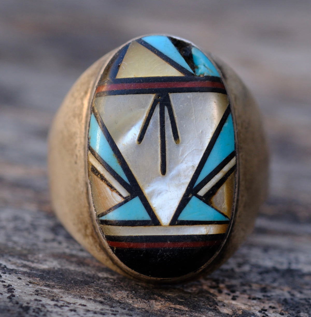 Vintage Sterling Multistone Inlay Ring 10.75