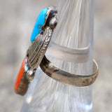 Vintage Sterling Turquoise and Coral Feather Ring 5.75
