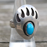 Vintage Sterling Turquoise Bear Paw Ring 8
