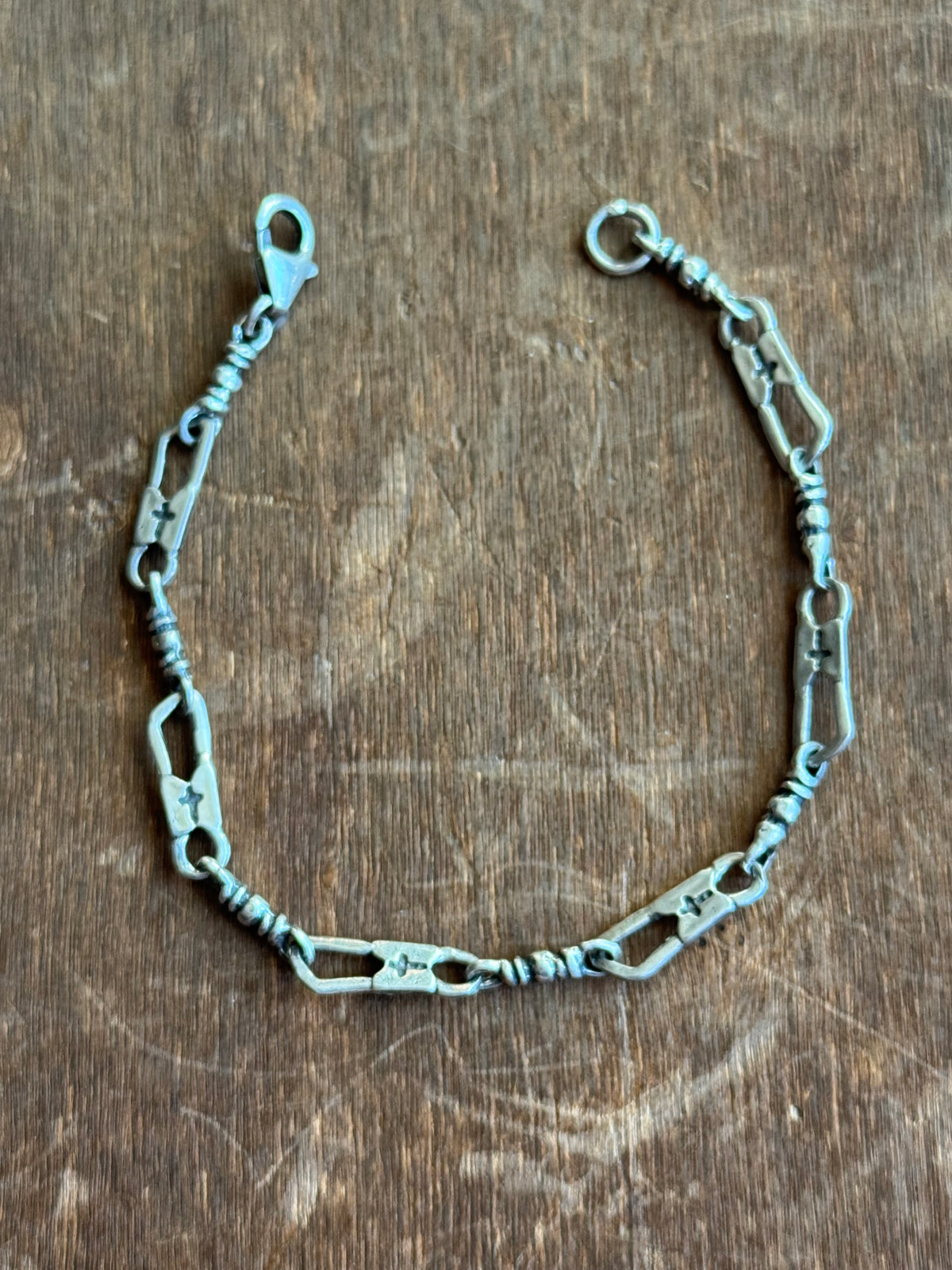 Vintage Sterling Silver 7” Cross Link Chain Bracelet