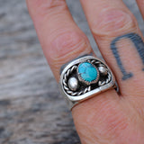 Vintage Sterling Silver Turquoise Cigar Band Ring 11.5