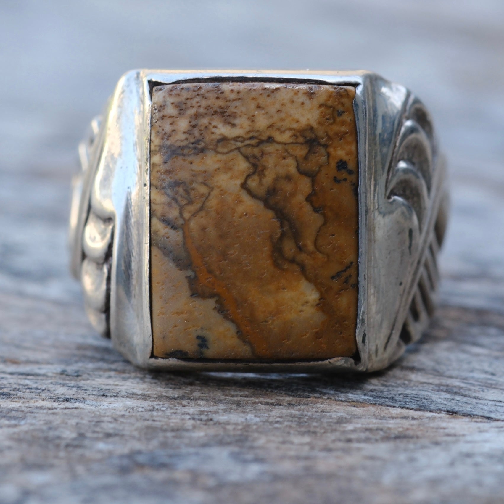 Vintage Sterling Jasper Signet Ring 10