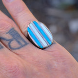 Vintage Sterling Turquoise and Mother Of Pearl Inlay Striper Ring 7.5