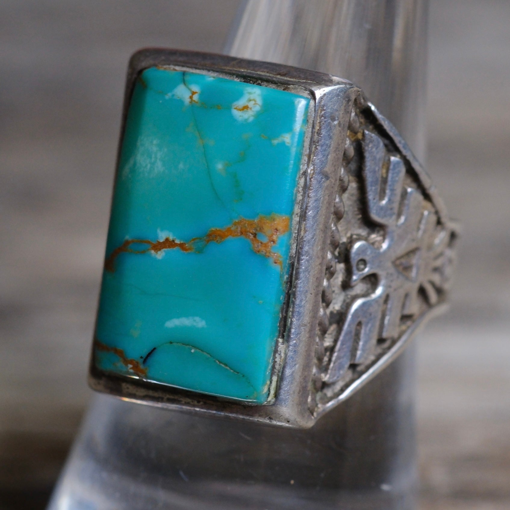Vintage Sterling Turquoise Thunderbird Ring 9