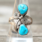 Vintage Sterling 2-Stone Turquoise Feather Ring 9.5