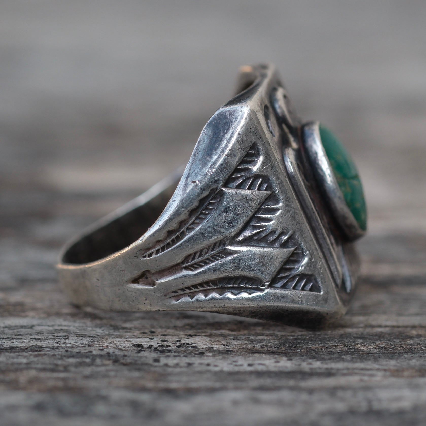 Vintage Sterling Bells Trading Post Turquoise Thunderbird Ring 10