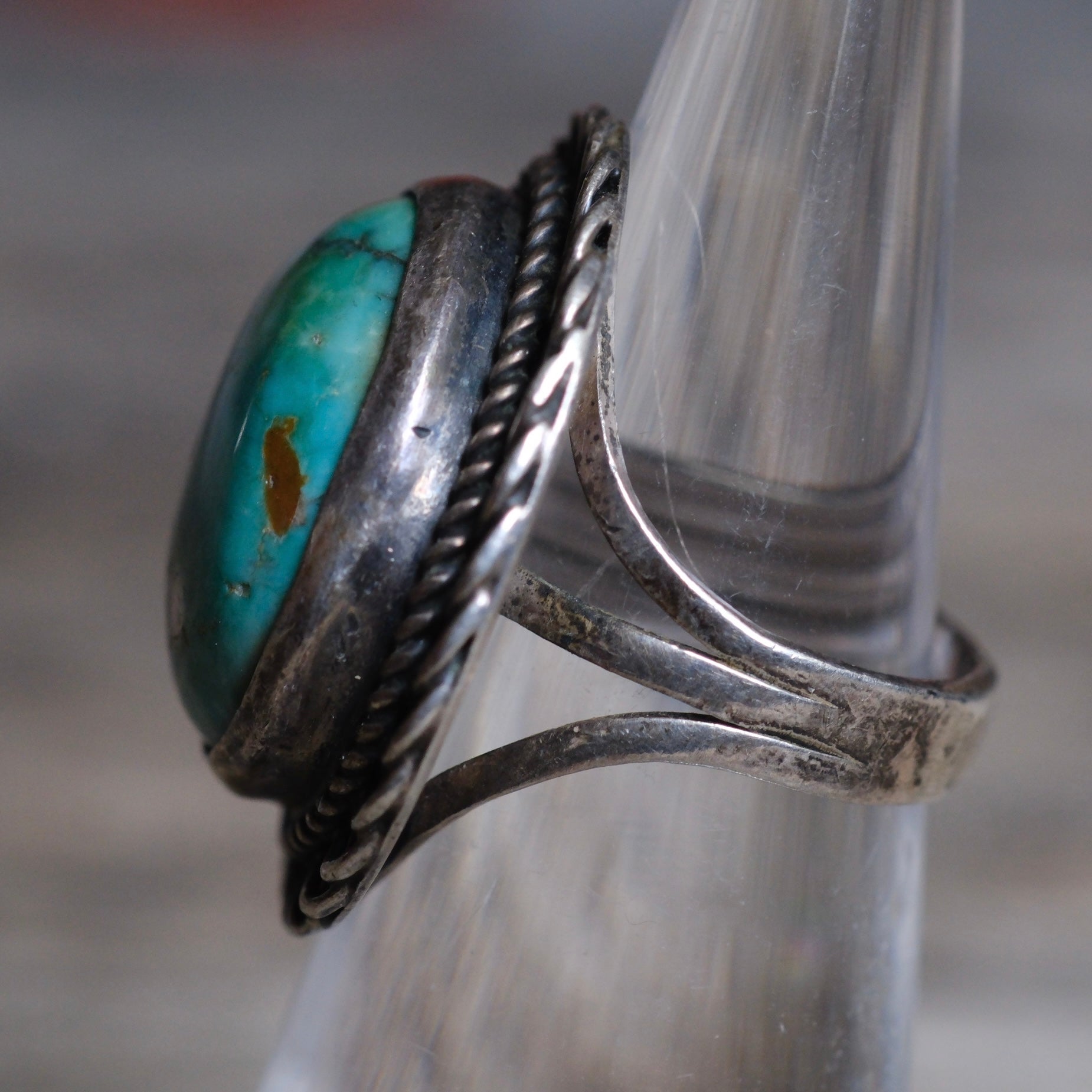 Vintage Sterling Turquoise Florette Ring 4.25