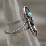 Vintage Sterling Turquoise and Coral Ring 5.75