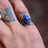Vintage Sterling Lapis Feather Ring 5.5