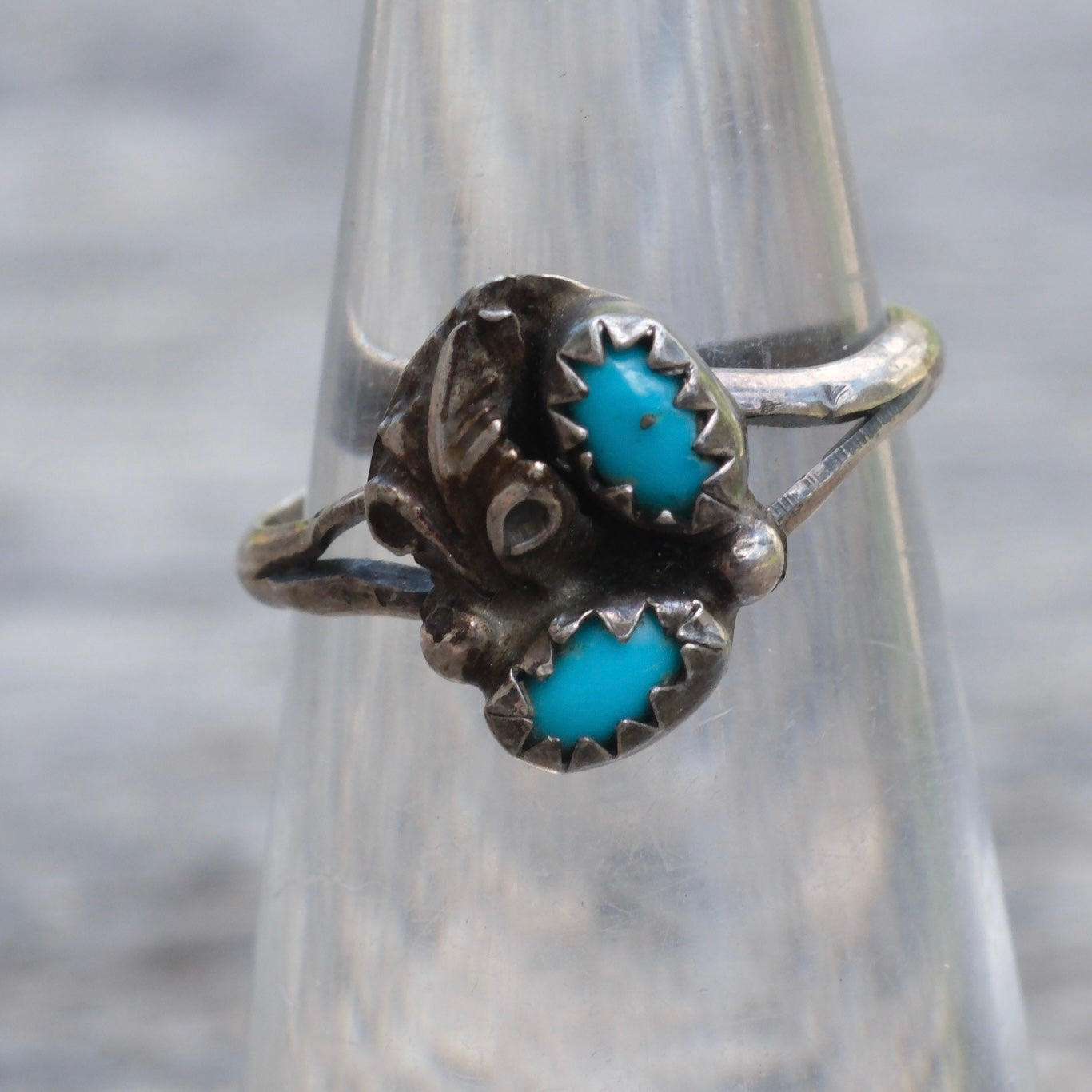 Vintage Sterling 2-Stone Turquoise Ring 4.75