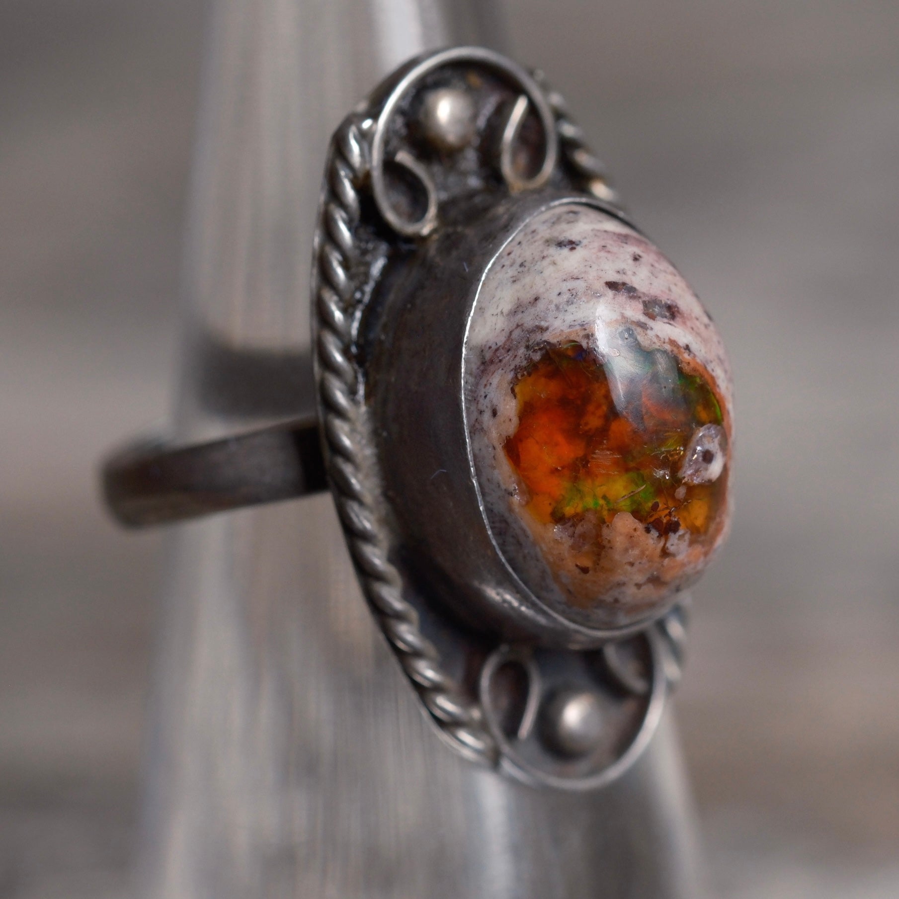 Vintage Sterling Fire Opal Roper Ring 5.25