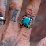 Vintage Sterling Turquoise Stamped Band Ring 10.75