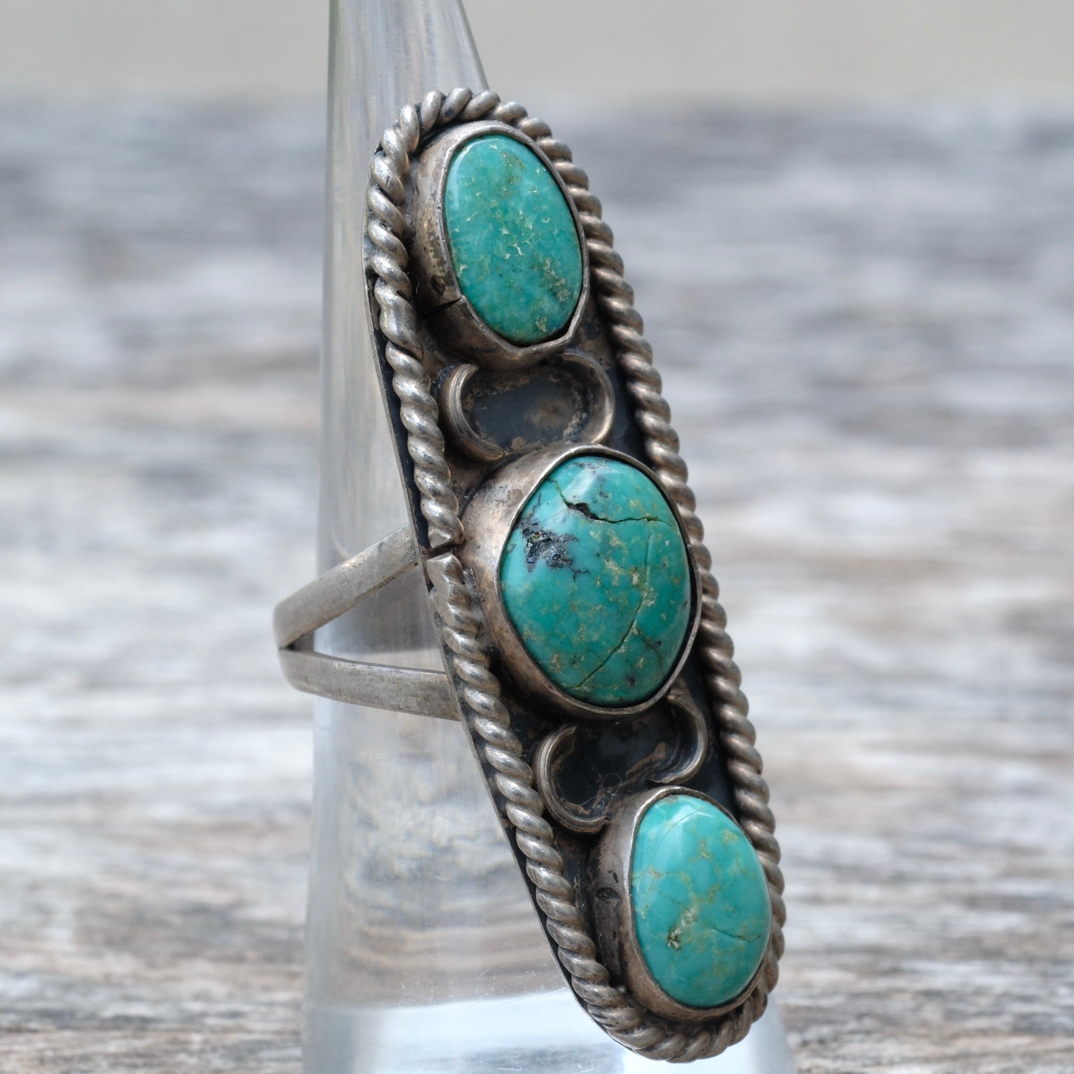 Vintage Sterling 3-Stone Turquoise Ring 7.75