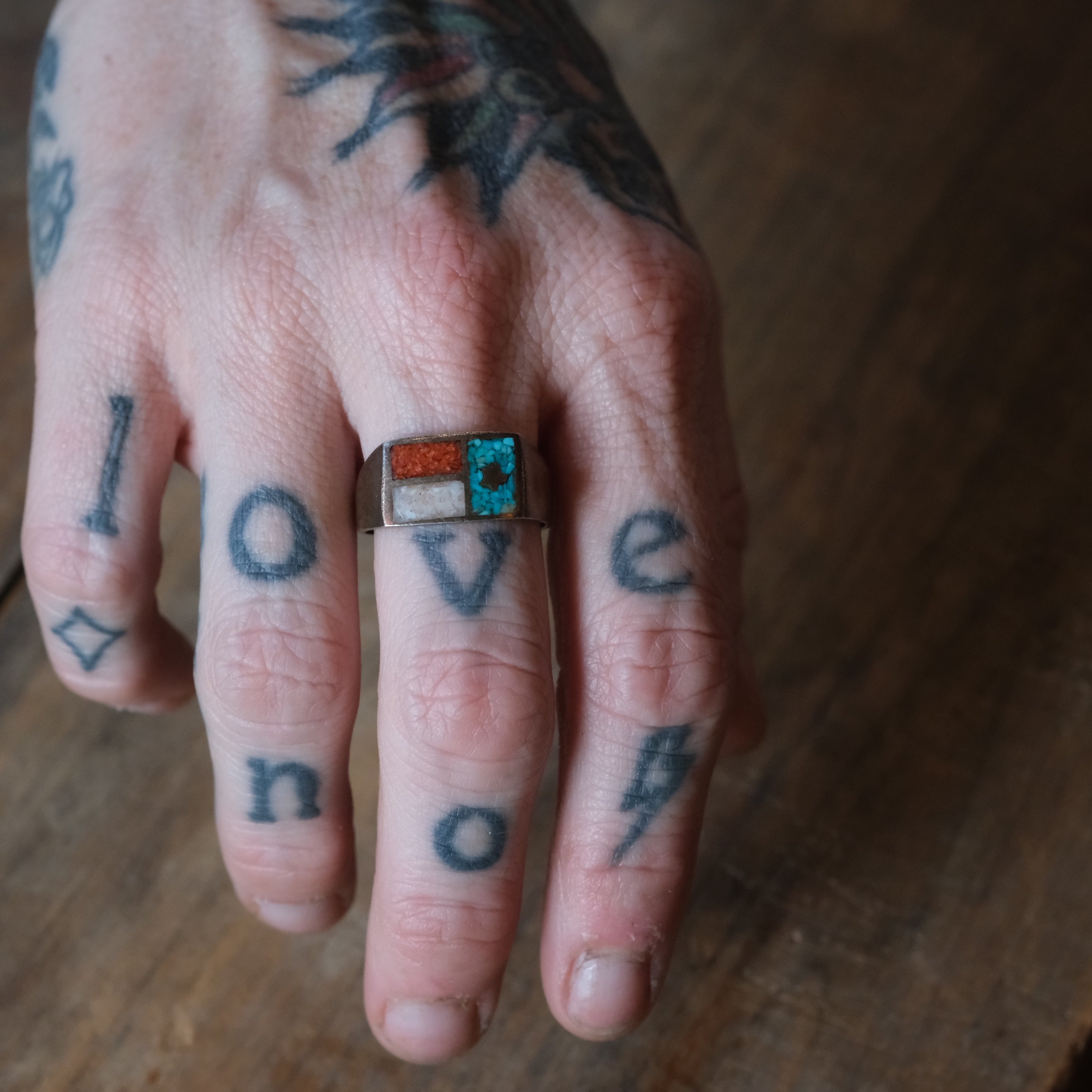Vintage Sterling Multistone Inlay Ring 10