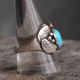 Vintage Sterling Turquoise and Coral Feather Ring 11