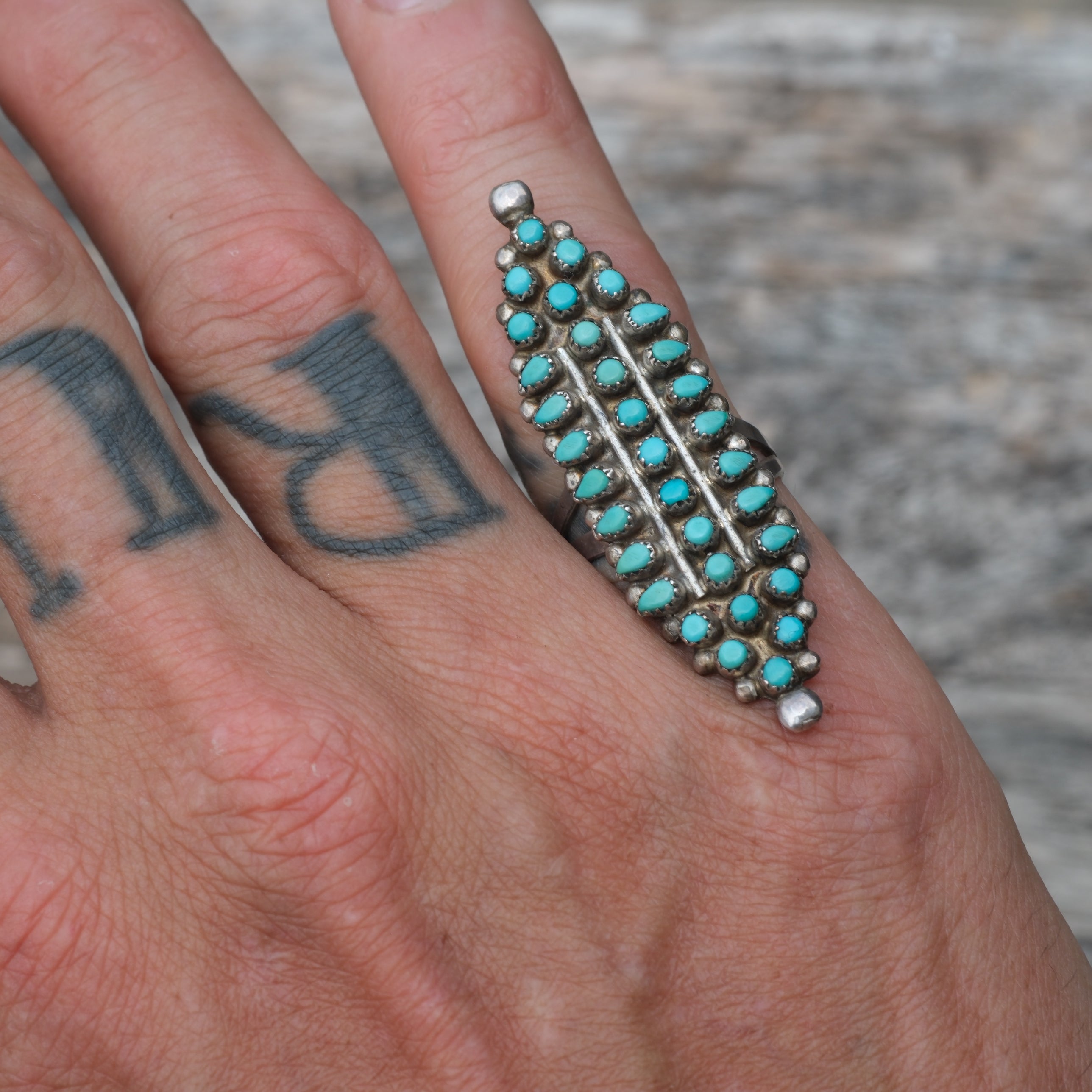 Huge Vintage Sterling Turquoise Cluster Ring 7.25