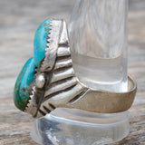 Vintage Sterling 2-Stone Turquoise Stamped Band Ring 12