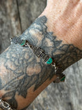 Vintage Sterling Silver Aztec Warrior & Chrysocolla Link Bracelet