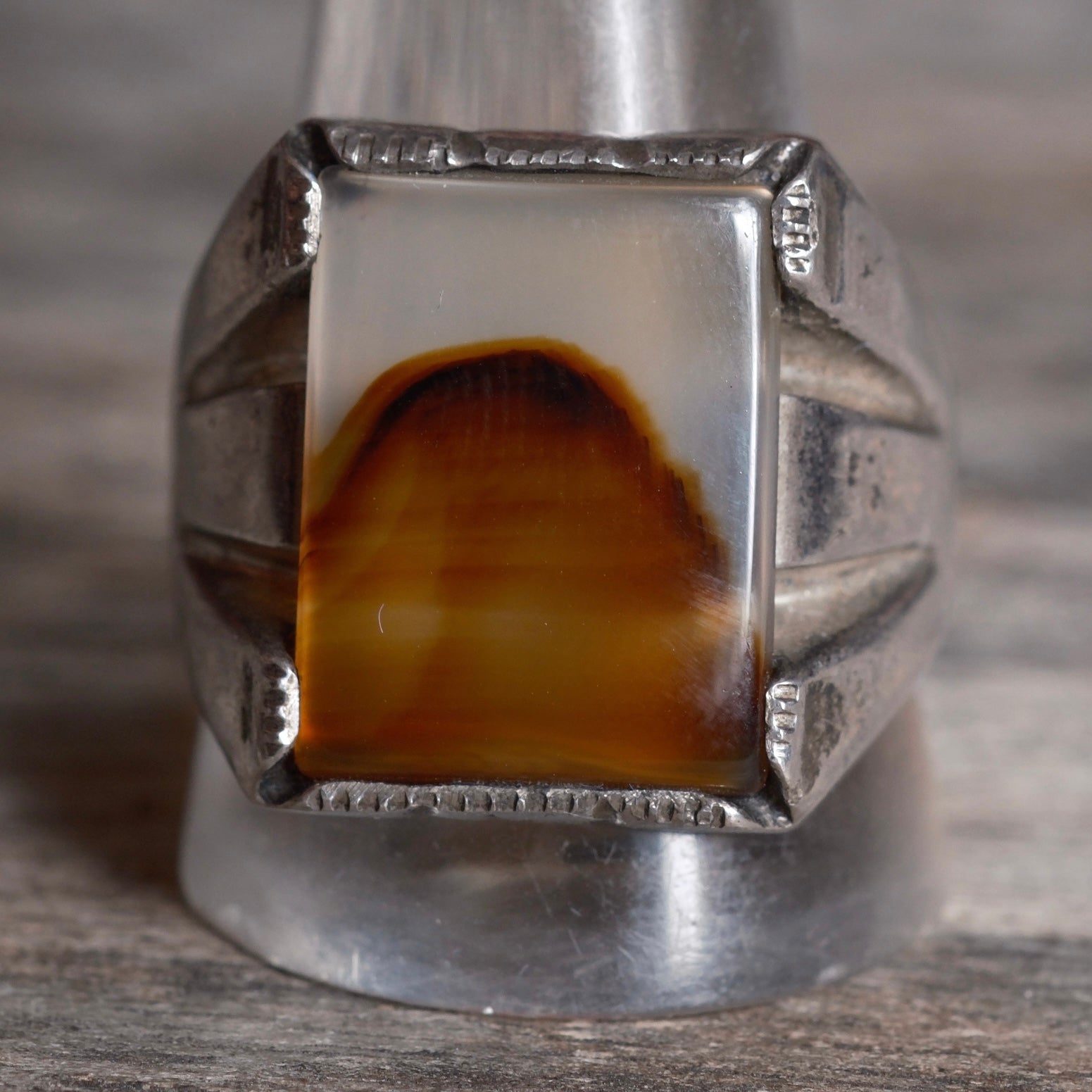 Vintage Sterling Agate Signet Ring 13.5