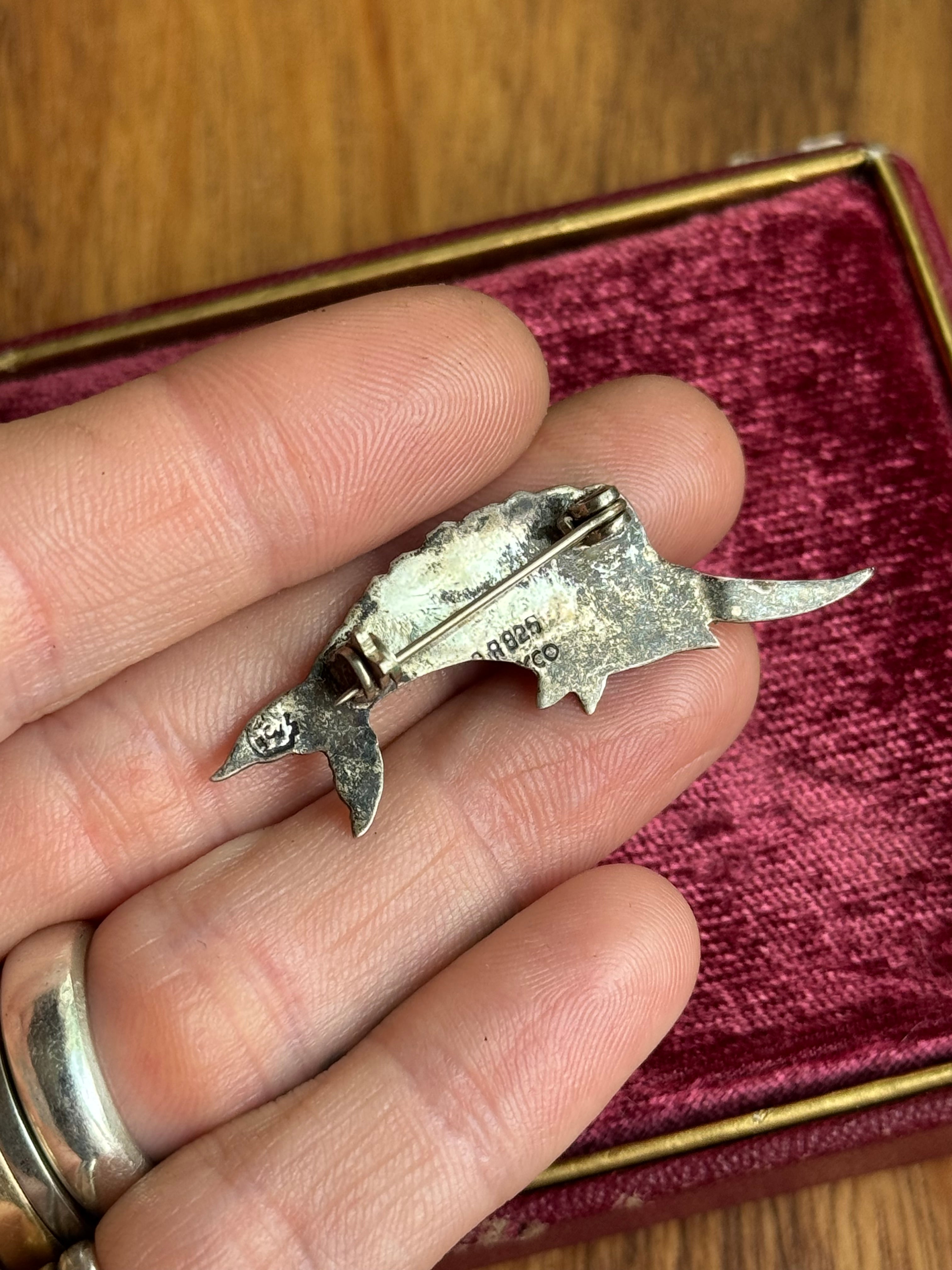 Vintage Sterling Silver Abalone Inlay Swordfish Pin