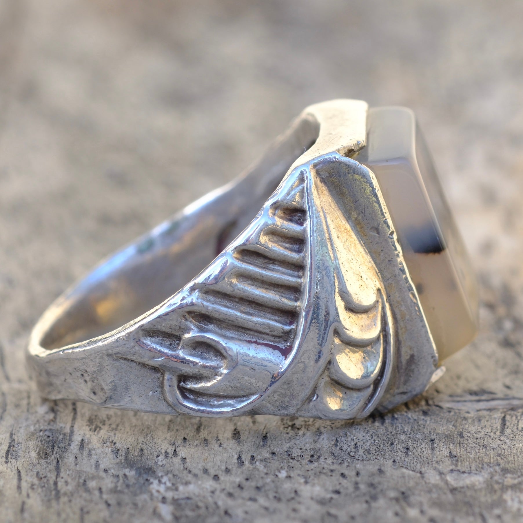 Vintage Sterling Agate Signet Ring 12.25
