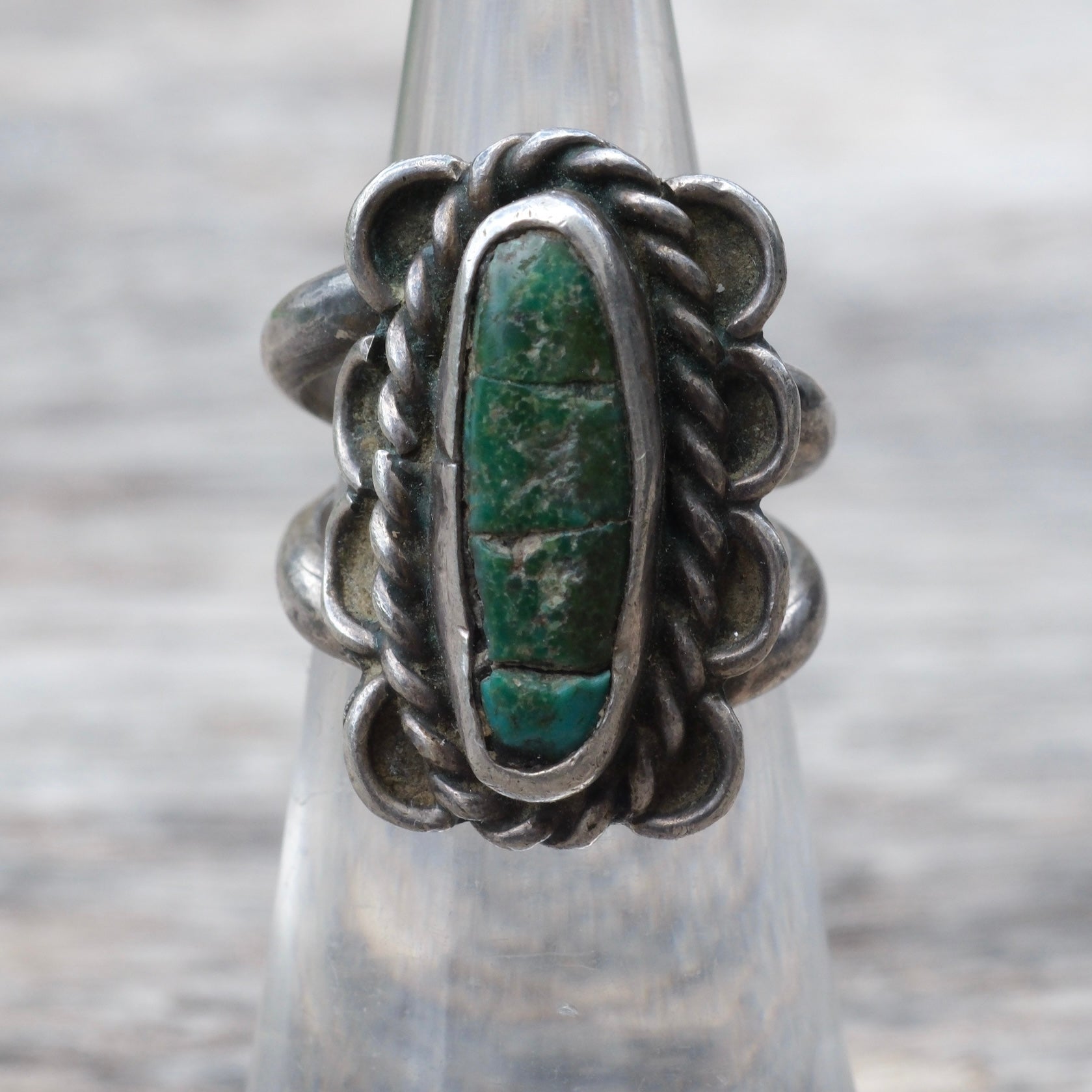 Vintage Sterling Turquoise Florette Ring 5