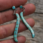 Vintage Sterling Turquoise Inlay Drop Earrings