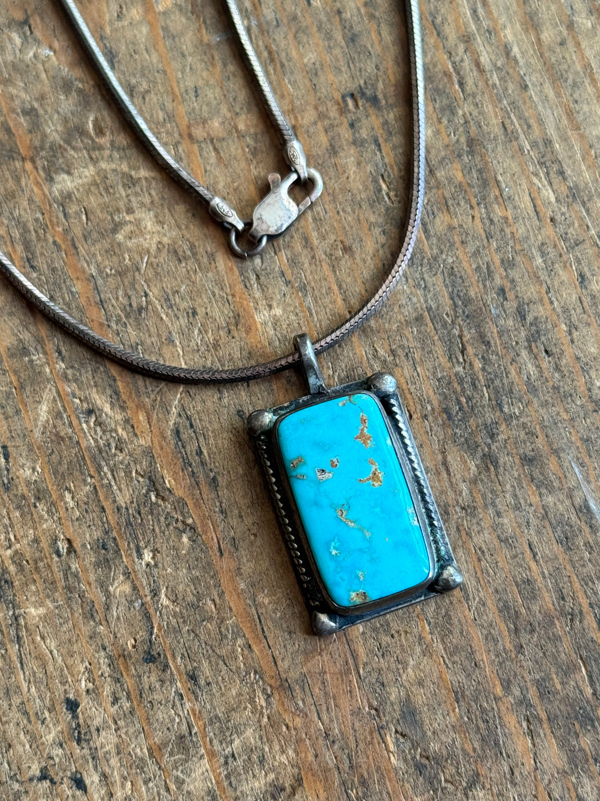 Vintage Sterling Silver Roped Royston Turquoise Necklace
