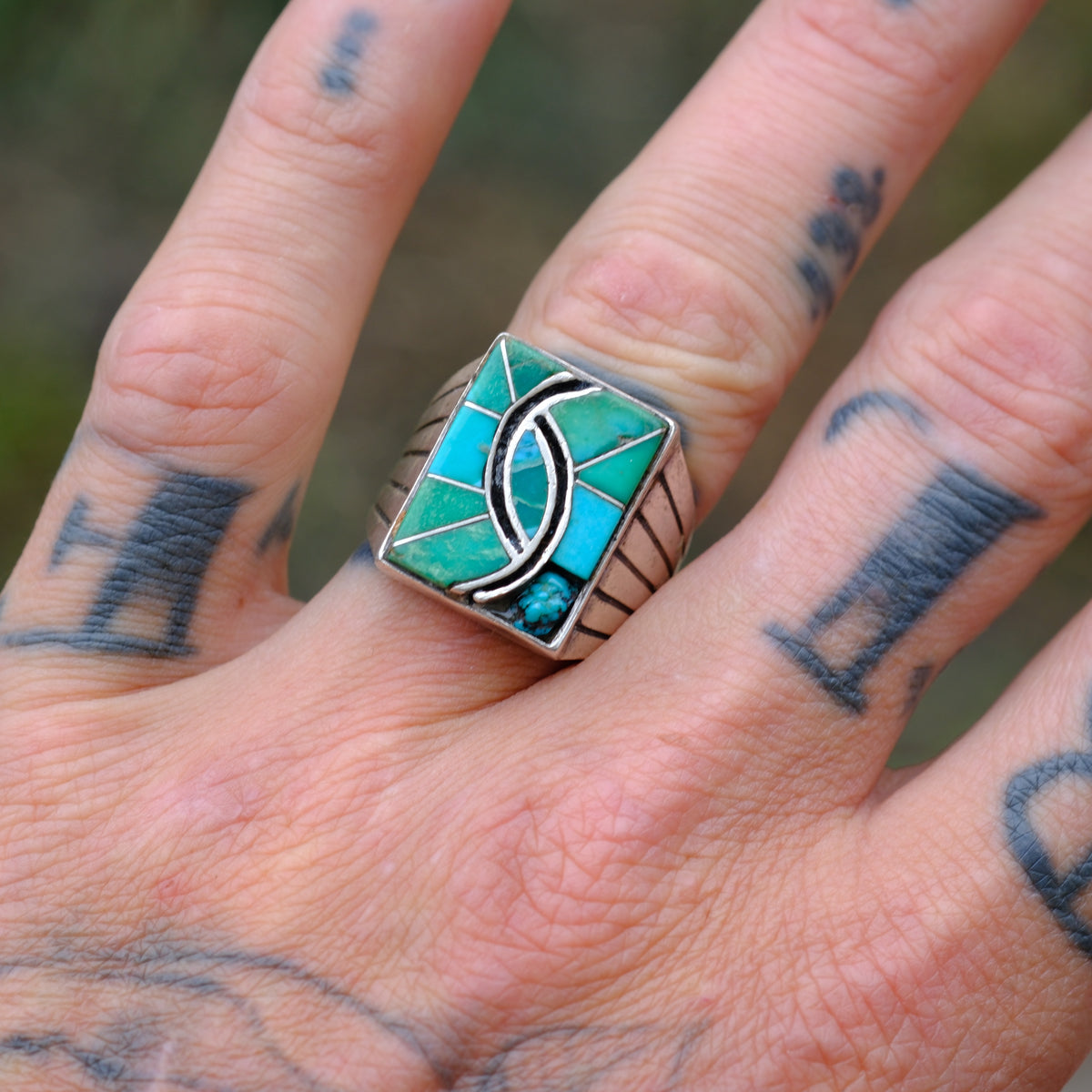 Vintage Sterling Turquoise Inlay Ring 9