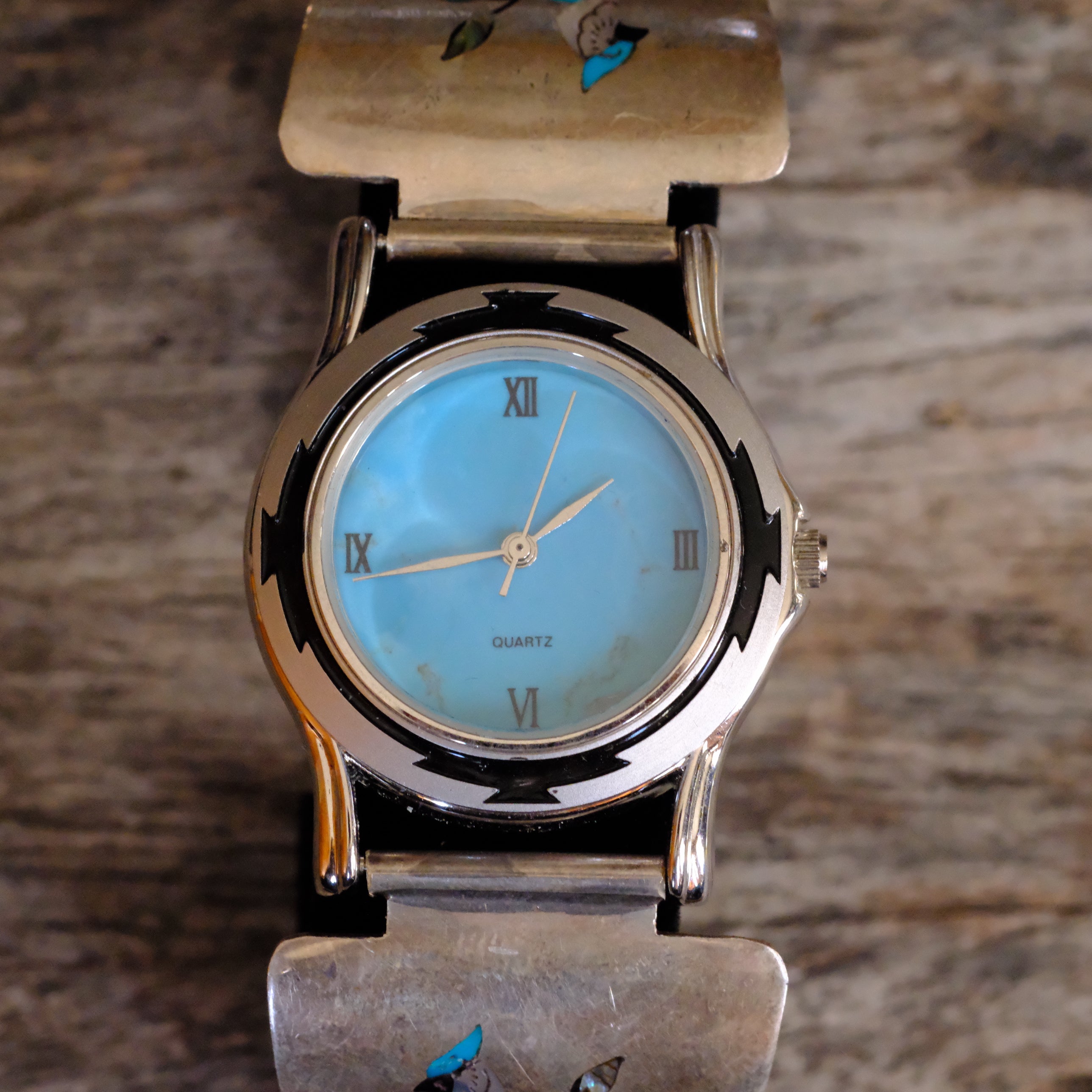 Vintage Sterling Inlay Blue Jay Watch With Turquoise Dial