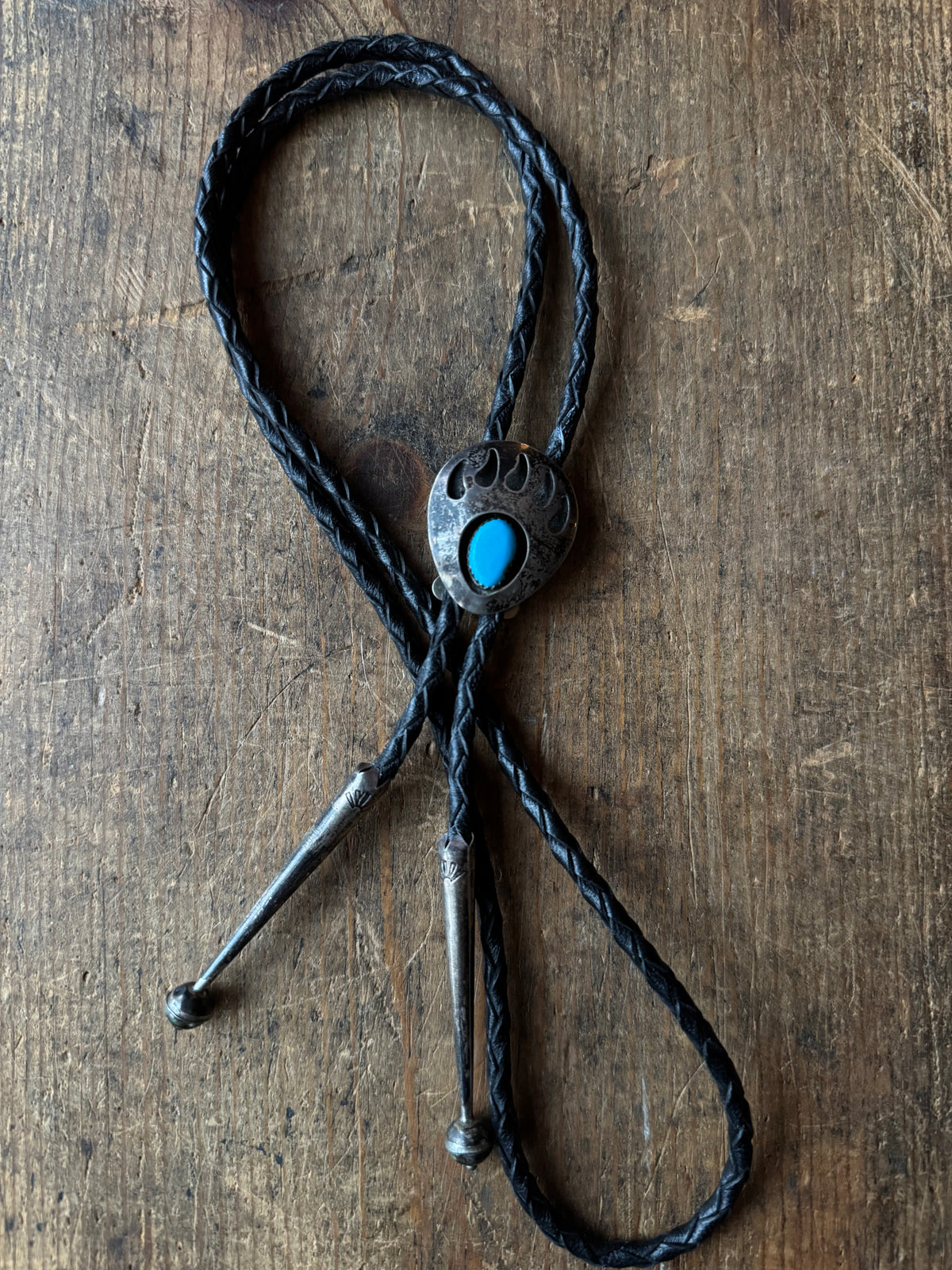 Vintage Sterling Silver Turquoise Bear Claw Bolo