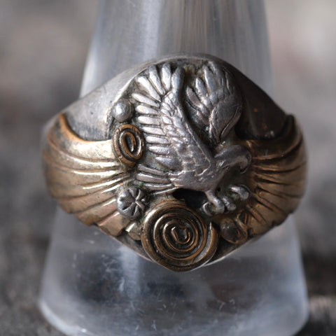 Vintage Sterling and Copper Eagle Ring 12