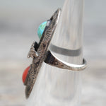 Vintage Sterling Turquoise and Coral Feather Ring 4