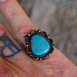 Vintage Sterling Turquoise Florette Ring 6.75