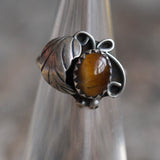 Vintage Sterling Tigers Eye Feather Ring 2.5