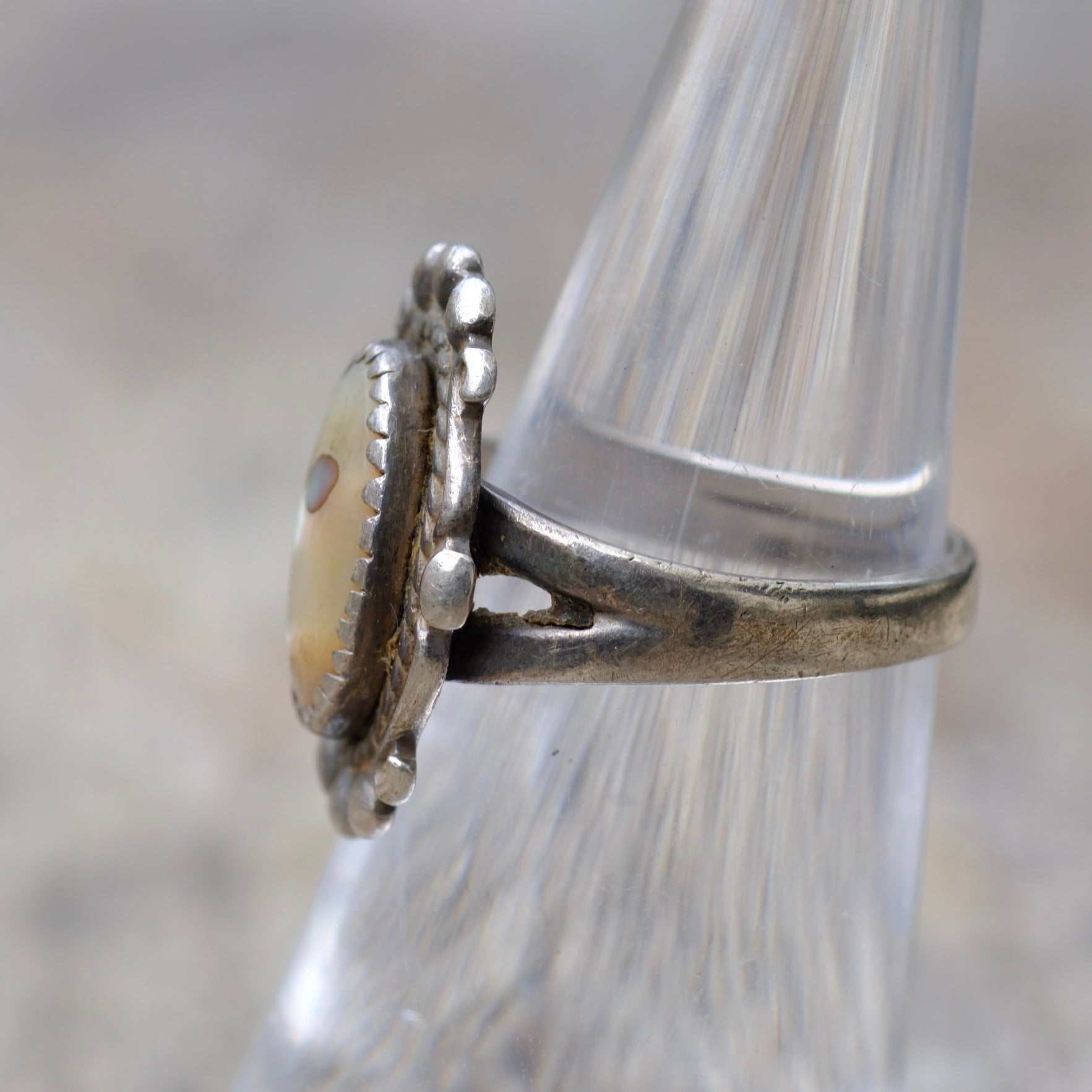 Vintage Sterling Abalone Ring 5.5