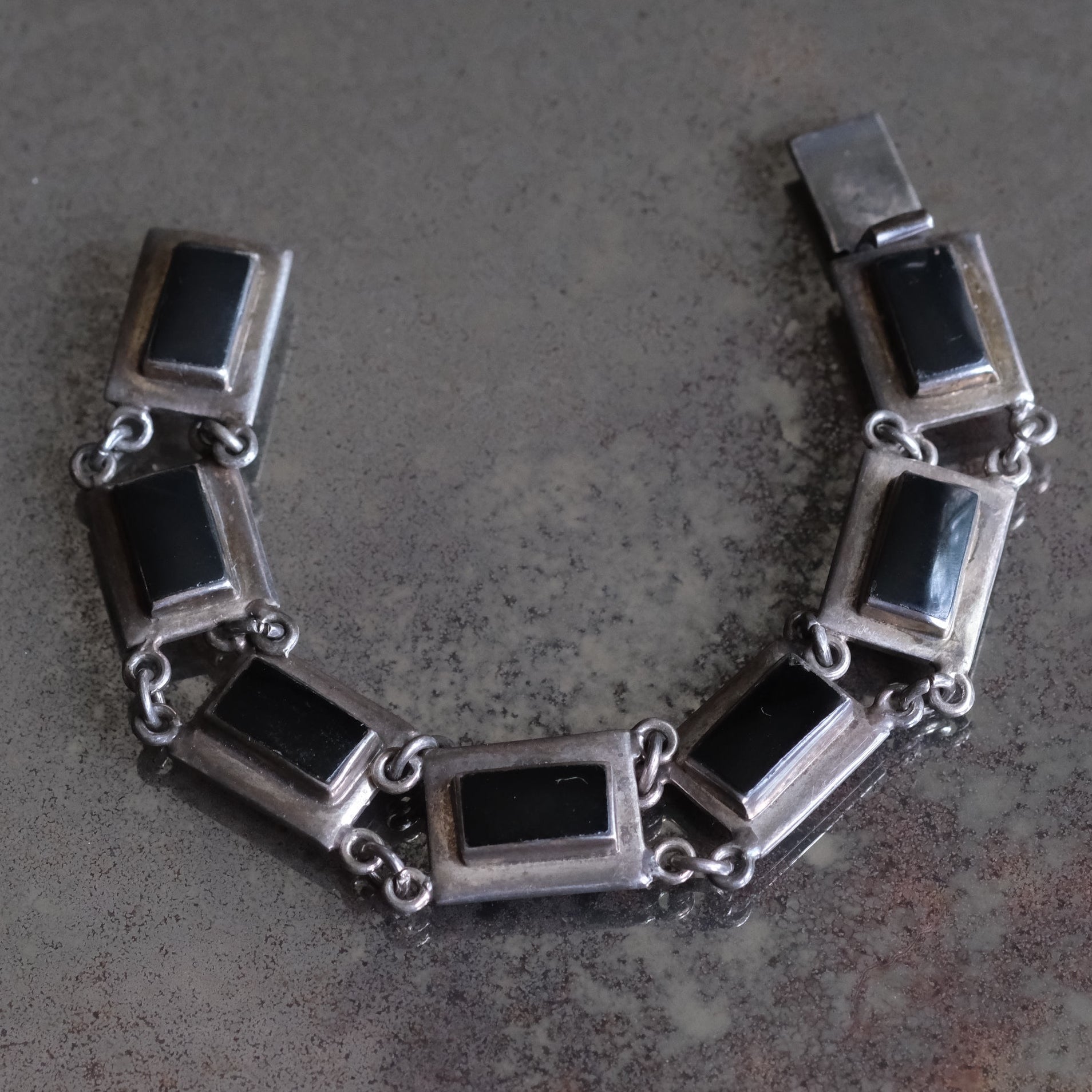 Vintage Sterling Silver Onyx Bracelet 6.75"