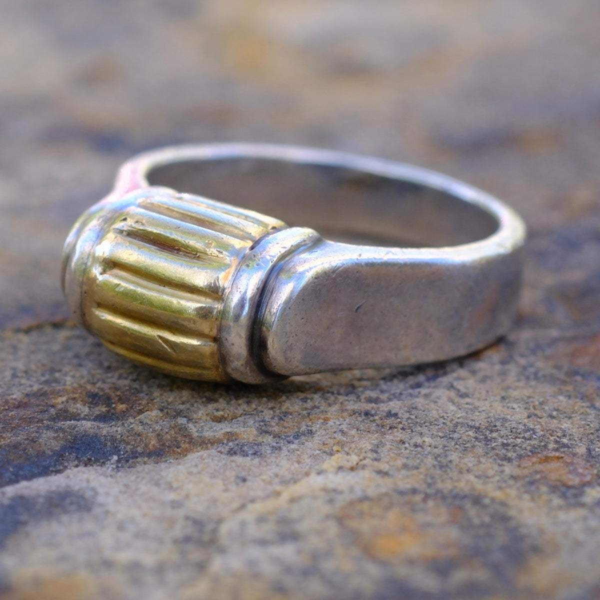 Vintage Sterling and 18K Gold Ring 6 Caviar-Lagos
