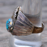 Vintage Sterling Turquoise Turquoise Feather Ring 10.75