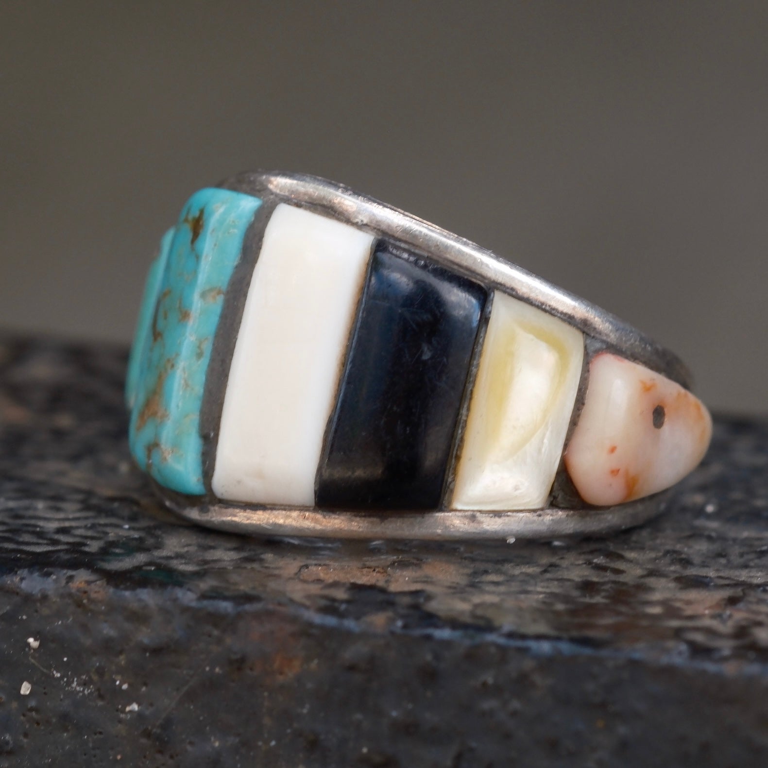 Vintage Sterling Multistone Inlay Band Ring 7
